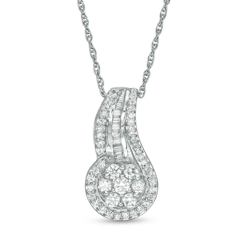 0.45 CT. T.W. Multi-Diamond Swirl Pendant in 10K White Gold|Peoples Jewellers