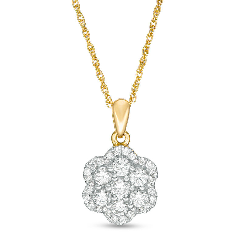 0.58 CT. T.W. Multi-Diamond Flower Pendant in 10K Gold