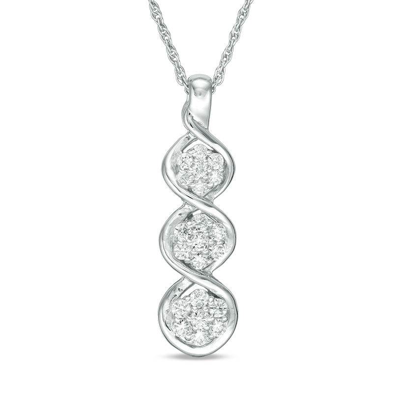 0.29 CT. T.W. Multi-Diamond Three Stone Twist Pendant in 10K White Gold|Peoples Jewellers