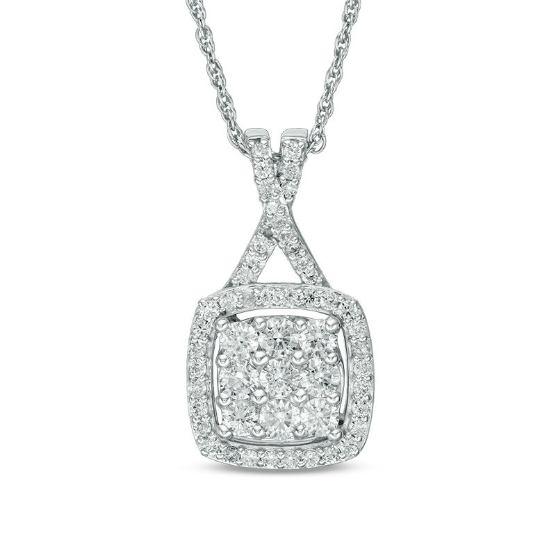 0.69 CT. T.W. Composite Diamond Cushion Frame Pendant in 10K White Gold|Peoples Jewellers