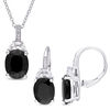 Thumbnail Image 0 of Oval Black Sapphire, Lab-Created White Sapphire and Diamond Accent Pendant and Earrings Set in Sterling Silver