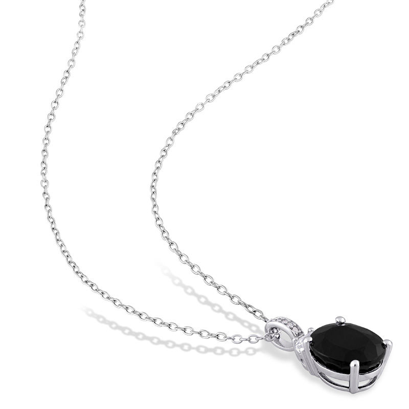 Oval Black Sapphire, Lab-Created White Sapphire and Diamond Accent Pendant and Earrings Set in Sterling Silver