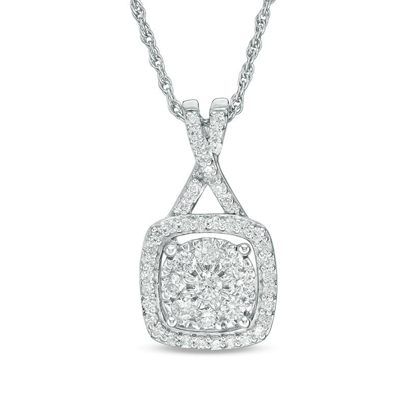 0.45 CT. T.W. Diamond Cushion Frame Pendant in 10K White Gold|Peoples Jewellers