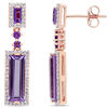 Thumbnail Image 0 of Elongated Baguette Amethyst and 0.31 CT. T.W. Diamond Frame Drop Earrings in 14K Rose Gold