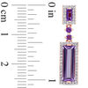 Thumbnail Image 1 of Elongated Baguette Amethyst and 0.31 CT. T.W. Diamond Frame Drop Earrings in 14K Rose Gold