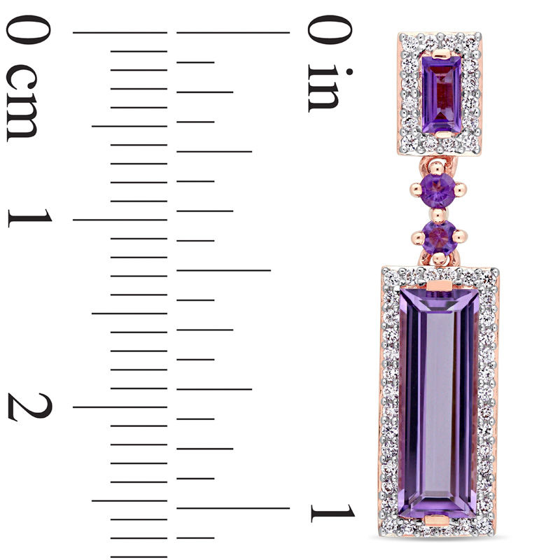 Elongated Baguette Amethyst and 0.31 CT. T.W. Diamond Frame Drop Earrings in 14K Rose Gold
