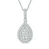 Thumbnail Image 0 of 0.95 CT. T.W. Multi-Diamond Double Teardrop Frame Pendant in 10K White Gold