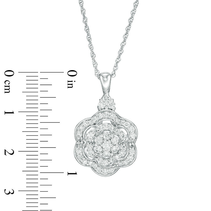 0.95 CT. T.W. Multi-Diamond Flower Pendant in 10K White Gold