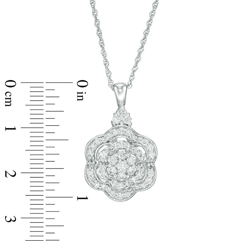 Main Image 2 of 0.95 CT. T.W. Multi-Diamond Flower Pendant in 10K White Gold