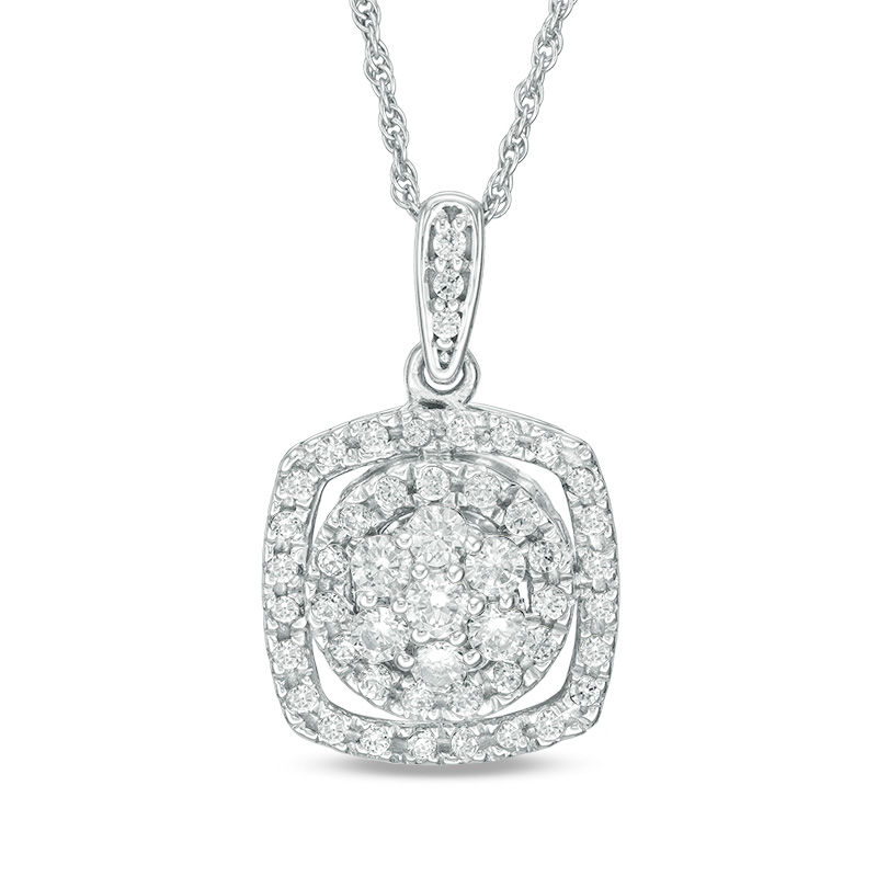 0.45 CT. T.W. Diamond Cushion Frame Pendant in 10K White Gold