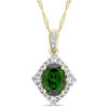 Thumbnail Image 0 of Oval Chrome Diopside, White Sapphire and 0.09 CT. T.W. Diamond Frame Pendant in 14K Gold - 17"