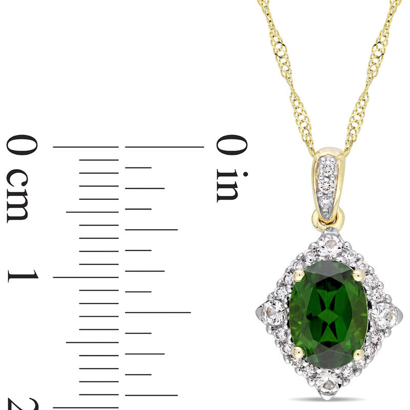 Oval Chrome Diopside, White Sapphire and 0.09 CT. T.W. Diamond Frame Pendant in 14K Gold - 17"