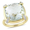 Thumbnail Image 1 of 15.0mm Faceted Cushion-Cut Green Quartz and White Sapphire Ring in 14K Gold