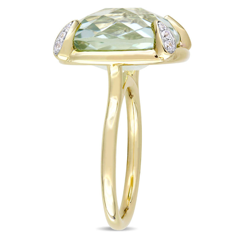 Main Image 2 of 15.0mm Faceted Cushion-Cut Green Quartz and White Sapphire Ring in 14K Gold