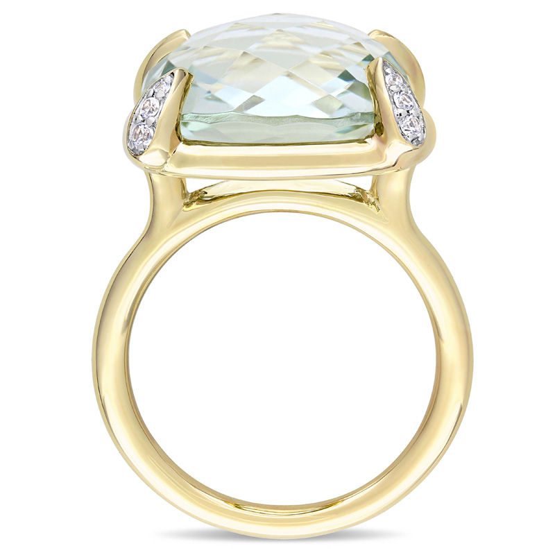 Main Image 3 of 15.0mm Faceted Cushion-Cut Green Quartz and White Sapphire Ring in 14K Gold