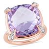 Thumbnail Image 0 of 15.0mm Faceted Cushion-Cut Rose de France Amethyst and White Sapphire Ring in 14K Rose Gold