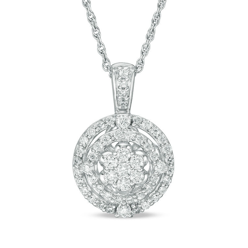 0.45 CT. T.W. Multi-Diamond Double Frame Pendant in 10K White Gold|Peoples Jewellers