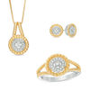 Thumbnail Image 0 of 0.18 CT. T.W. Diamond Pendant, Ring and Earrings Set in Sterling Silver with 14K Gold Plate - Size 7