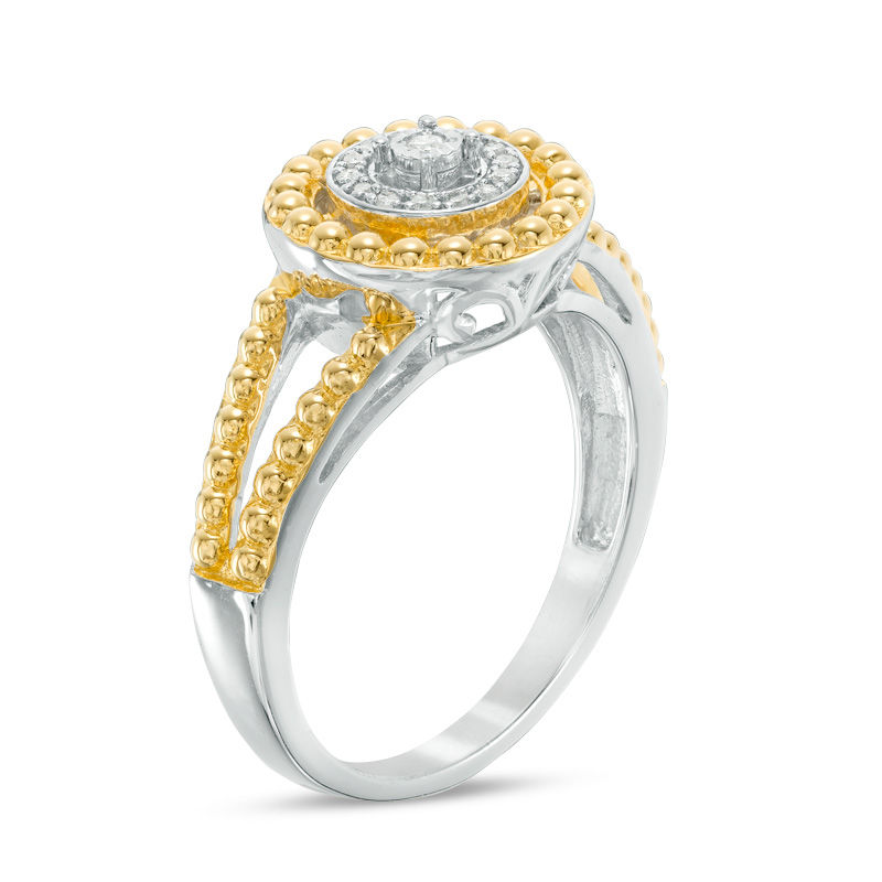 Main Image 2 of 0.18 CT. T.W. Diamond Pendant, Ring and Earrings Set in Sterling Silver with 14K Gold Plate - Size 7