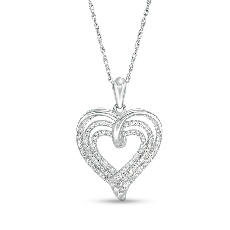 0.23 CT. T.W. Diamond Triple Heart Pendant in Sterling Silver