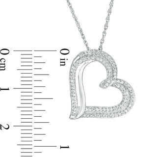 0.18 CT. T.W. Diamond Tilted Double Heart Pendant in Sterling Silver