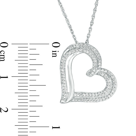 0.18 CT. T.W. Diamond Tilted Double Heart Pendant in Sterling Silver