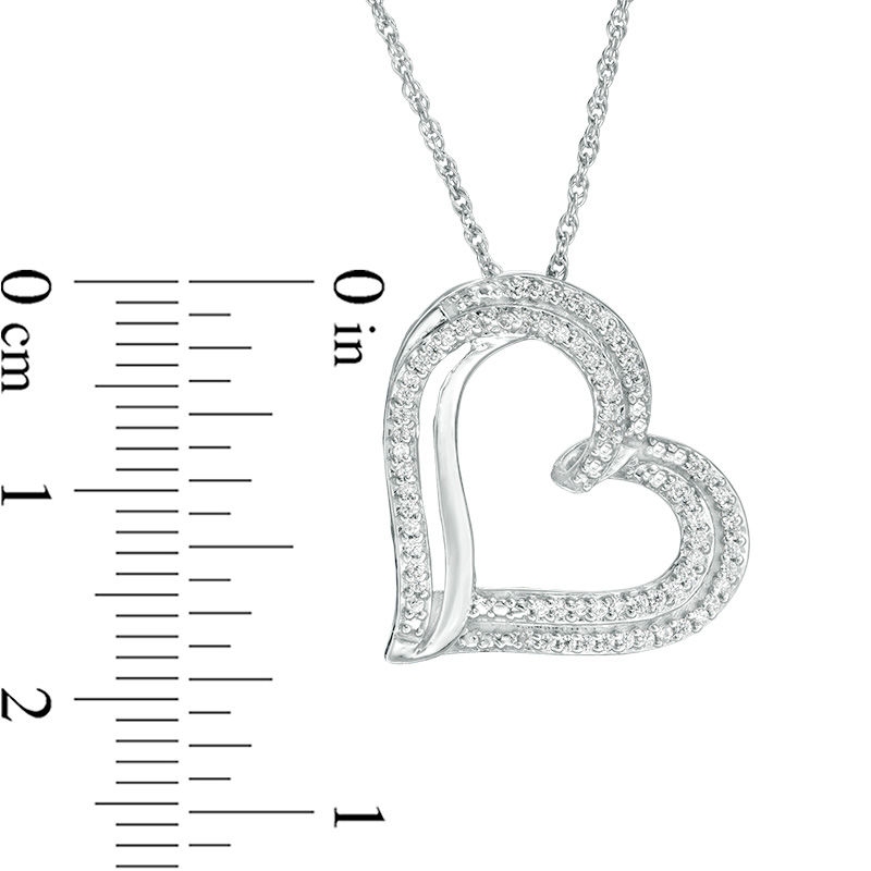 Main Image 2 of 0.18 CT. T.W. Diamond Tilted Double Heart Pendant in Sterling Silver