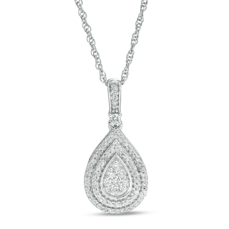 0 23 Ct T W Composite Diamond Double Teardrop Frame Pendant In 10k White Gold Peoples Jewellers