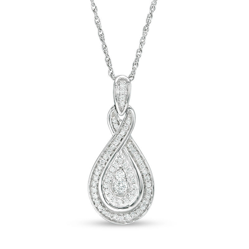 0.23 CT. T.W. Diamond Double Teardrop Frame Pendant in 10K White Gold|Peoples Jewellers