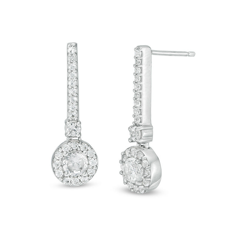 4.5mm Lab-Created White Sapphire Frame Drop Earrings in 10K White Gold|Peoples Jewellers