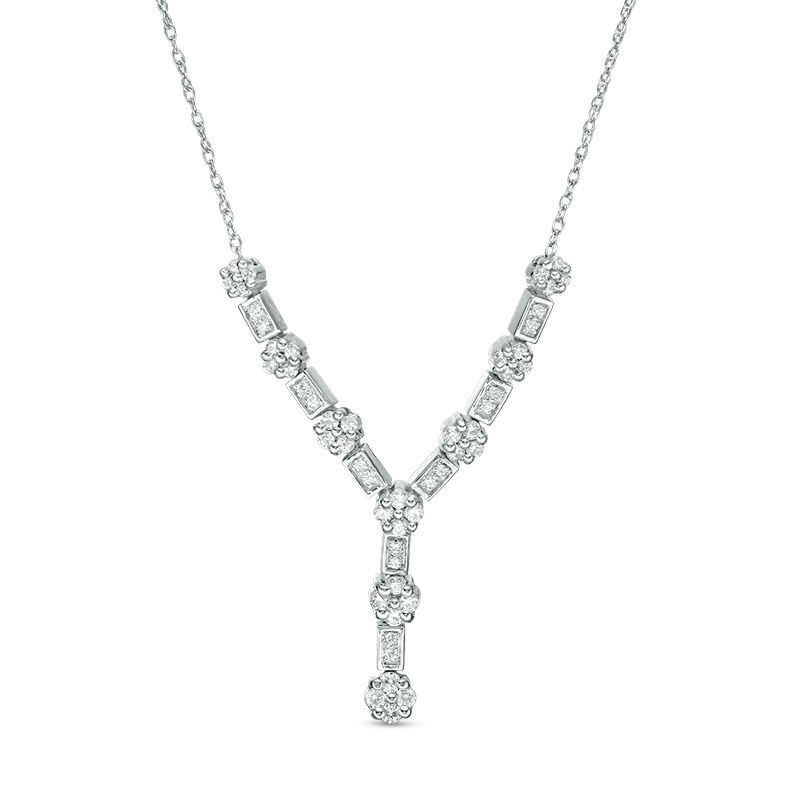 0.69 CT. T.W. Quad Diamond "Y" Necklace in 10K White Gold - 16"