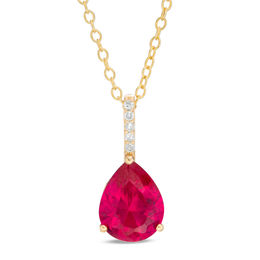 Pear-Shaped Lab-Created Ruby and Diamond Accent Drop Pendant in 10K gold
