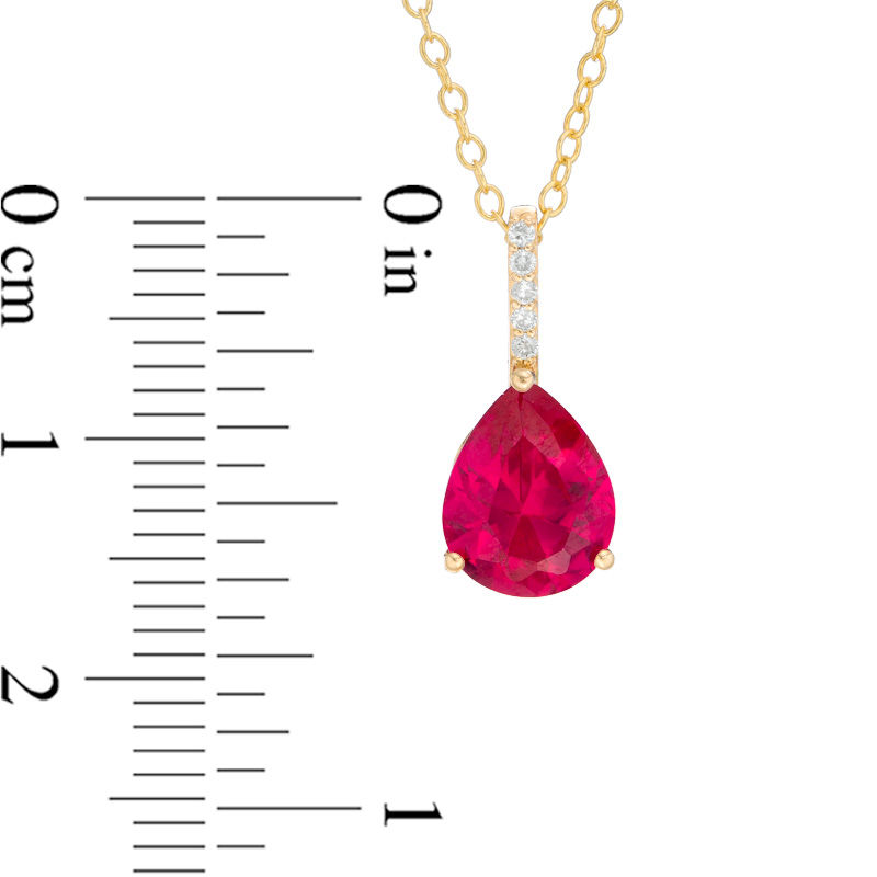 Pear-Shaped Lab-Created Ruby and Diamond Accent Drop Pendant in 10K gold