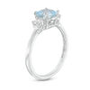 Thumbnail Image 3 of 6.0mm Cushion-Cut Aquamarine and White Lab-Created Sapphire Three Stone Ring in Sterling Silver