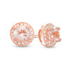 Thumbnail Image 1 of 5.0mm Morganite and 0.086 CT. T.W. Diamond Frame Stud Earrings in 10K Rose Gold