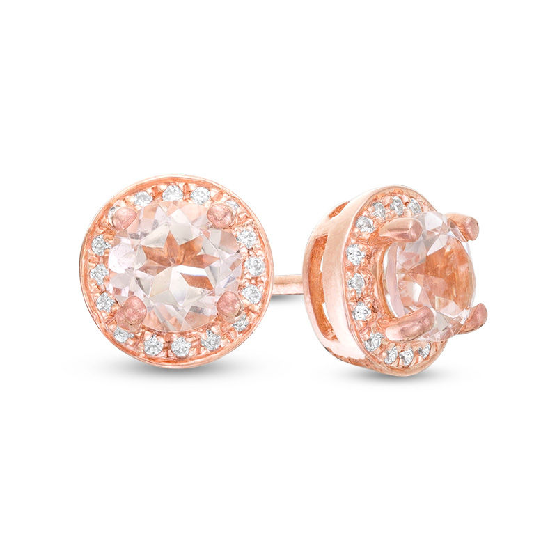 5.0mm Morganite and 0.086 CT. T.W. Diamond Frame Stud Earrings in 10K ...