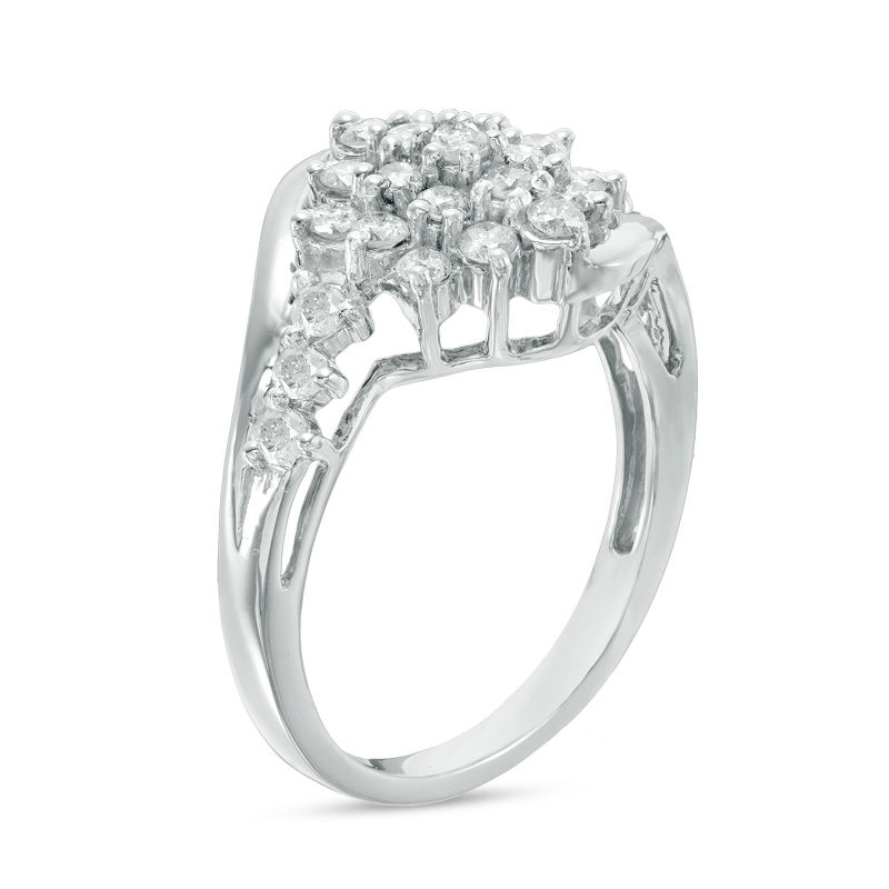 0.69 CT. T.W. Composite Diamond Starburst Bypass Engagement Ring in 10K White Gold