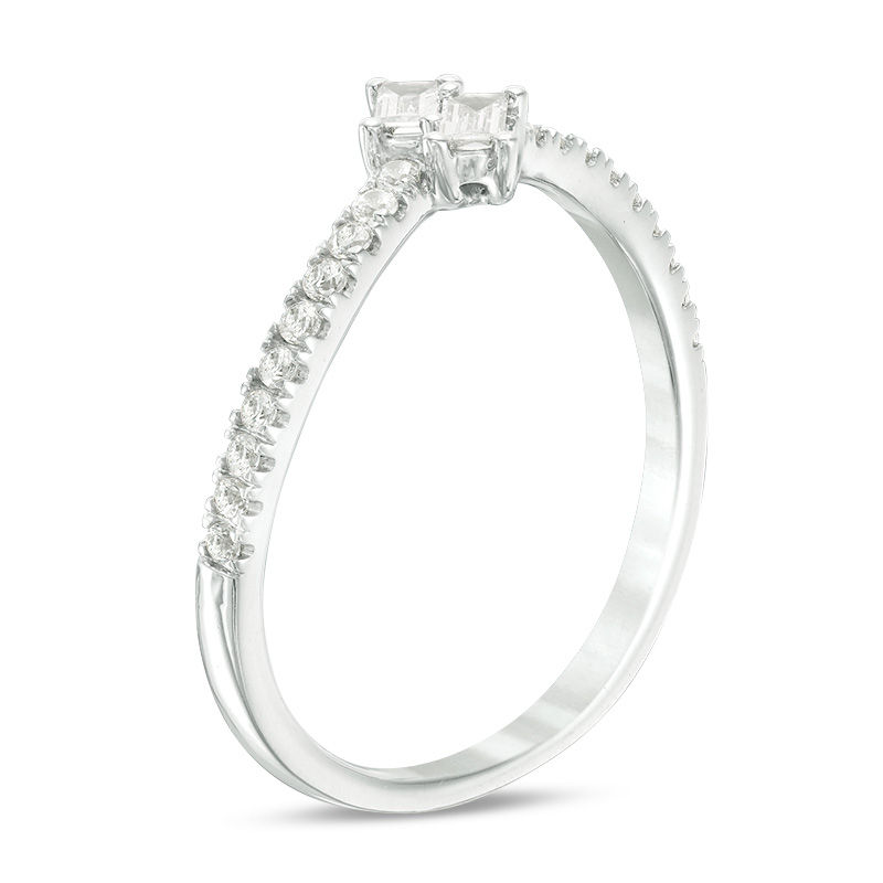 Main Image 2 of Ever Us™ 0.25 CT. T.W. Two-Stone Baguette Diamond Slant Bypass Ring in 10K White Gold