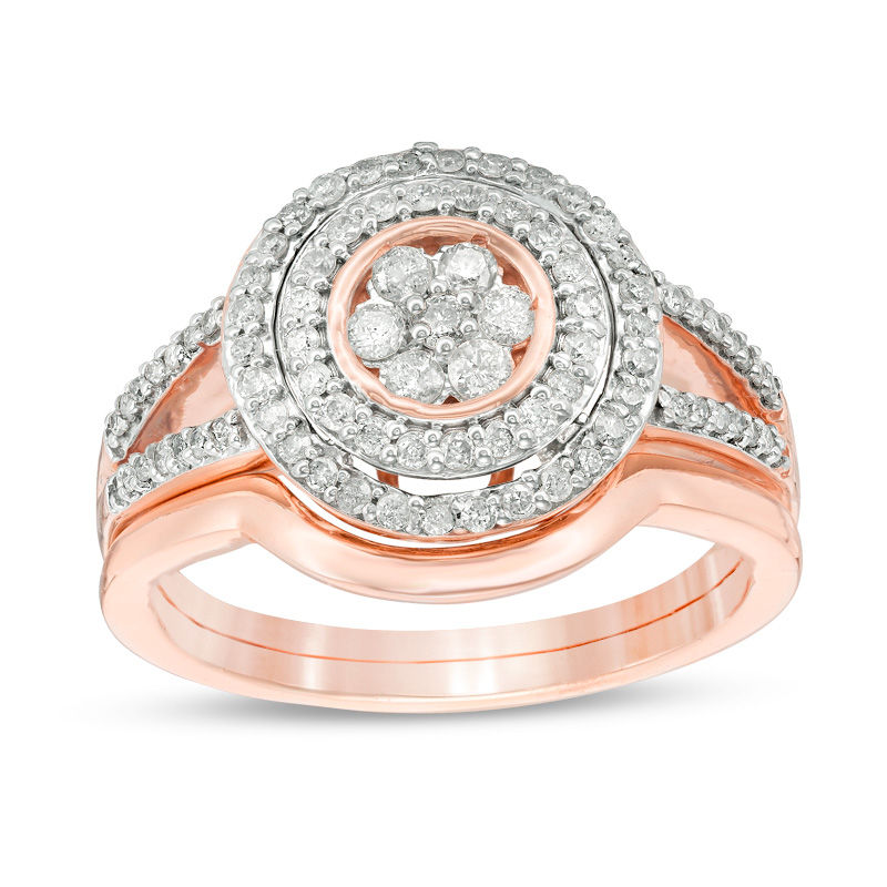 0.45 CT. T.W. Composite Diamond Double Frame Bridal Set in 10K Rose Gold|Peoples Jewellers