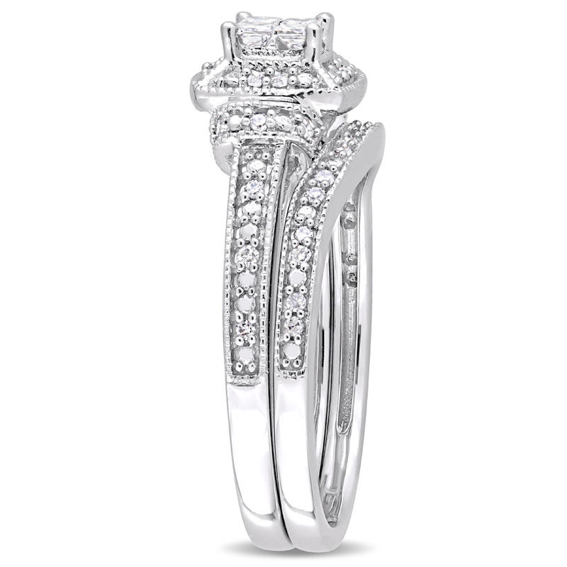 Main Image 2 of 0.35 CT. T.W. Quad Princess-Cut Diamond Frame Collar Vintage-Style Bridal Set in 10K White Gold