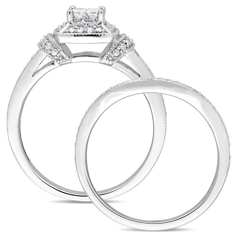 Main Image 3 of 0.35 CT. T.W. Quad Princess-Cut Diamond Frame Collar Vintage-Style Bridal Set in 10K White Gold