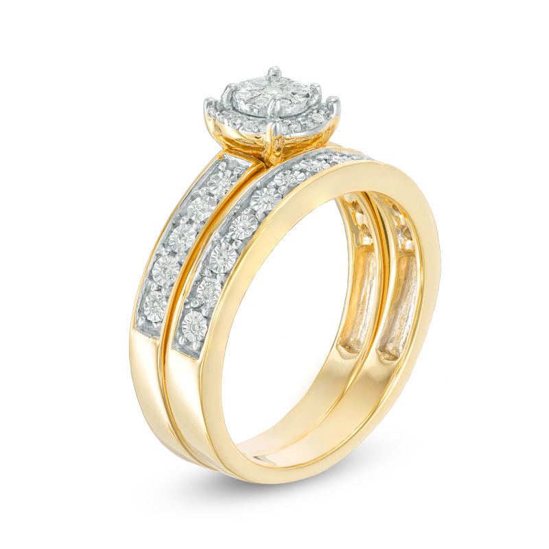 Main Image 2 of 0.145 CT. T.W. Diamond Frame Bridal Set in Sterling Silver with 14K Gold Plate