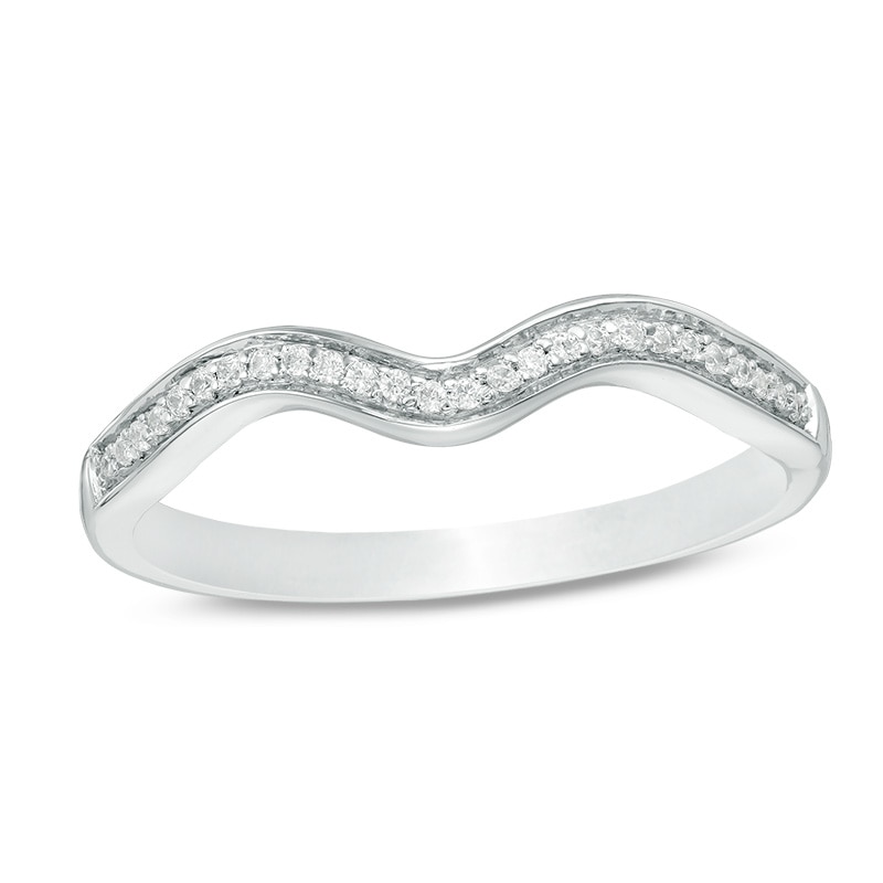 Main Image 1 of 0.065 CT. T.W. Diamond Wavy Contour Wedding Band in 10K White Gold