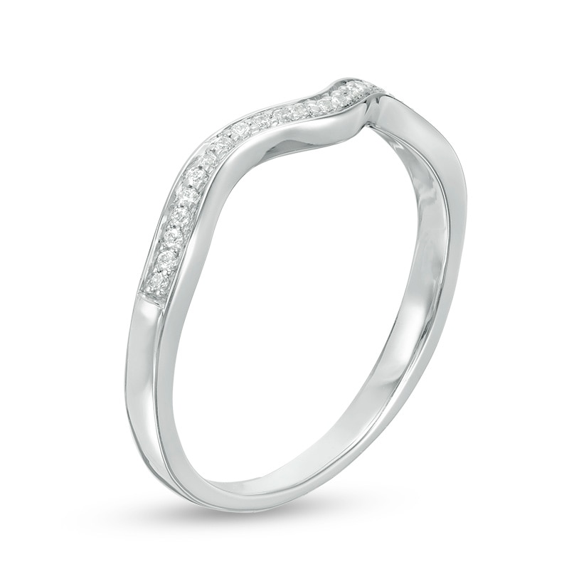 Main Image 2 of 0.065 CT. T.W. Diamond Wavy Contour Wedding Band in 10K White Gold