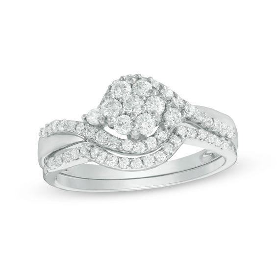 0.45 CT. T.W. Multi-Diamond Bypass Frame Bridal Set in 10K White Gold
