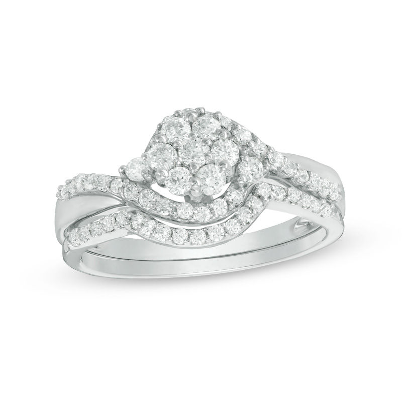 0.45 CT. T.W. Multi-Diamond Bypass Frame Bridal Set in 10K White Gold|Peoples Jewellers