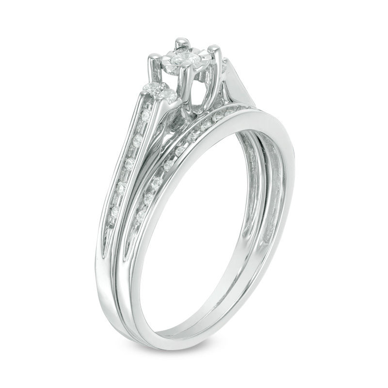 0.23 CT. T.W. Diamond Duo-Sides Bridal Set in Sterling Silver