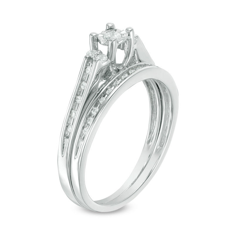 Main Image 2 of 0.23 CT. T.W. Diamond Duo-Sides Bridal Set in Sterling Silver
