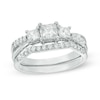 Thumbnail Image 1 of 0.69 CT. T.W. Princess-Cut Diamond Three Stone Bridal Set in 10K White Gold