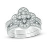 Thumbnail Image 1 of 0.58 CT. T.W. Diamond Clover Frame Vintage-Style Bridal Set in 10K White Gold